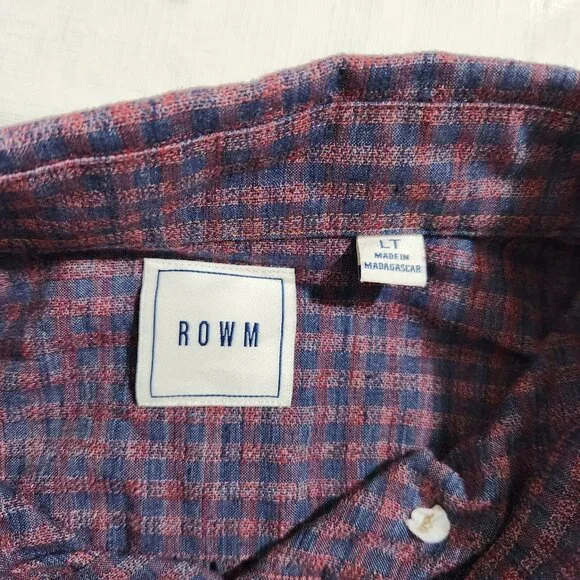 Rowm Mens Long Sleeve Button-Down Shirt Red/Blue Checkered size LT - Picture 3 of 11